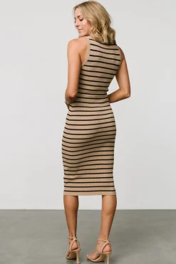 Baltic Born Aniston Striped Ribbed Dress | Camel + Black
