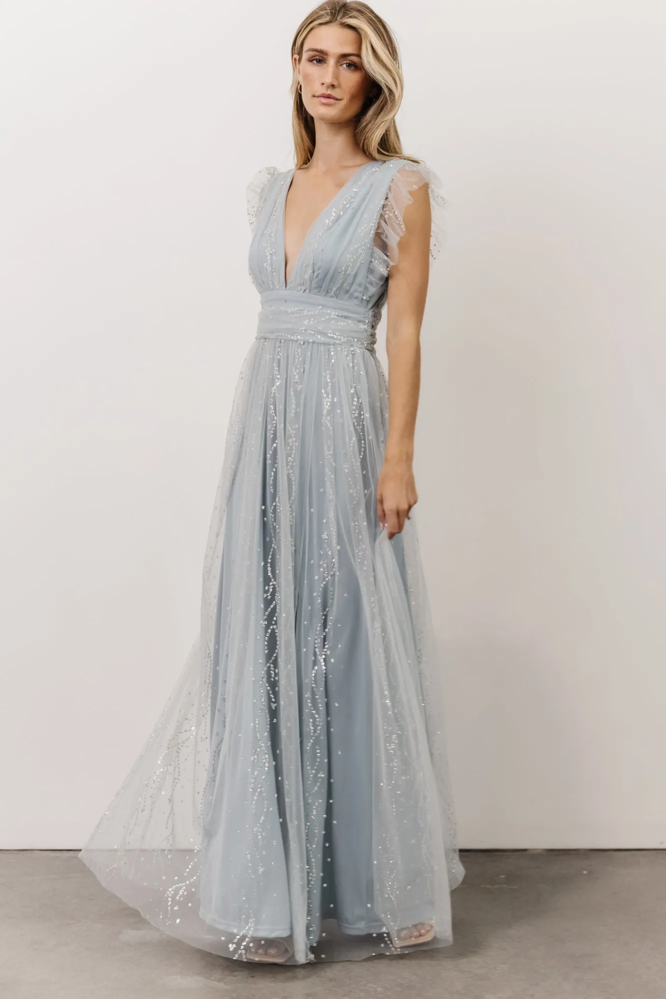 Baltic Born Annika Sequin Mesh Maxi Dress | Dusty Blue