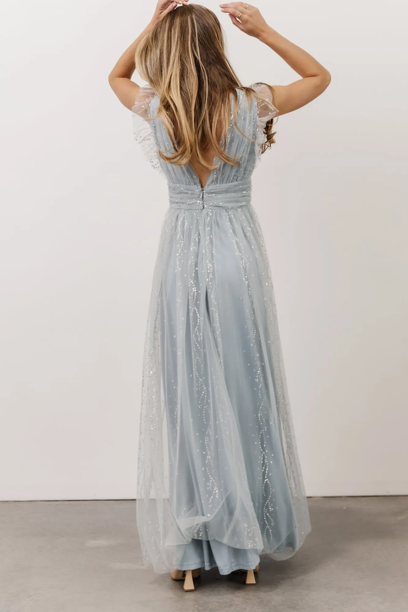 Baltic Born Annika Sequin Mesh Maxi Dress | Dusty Blue