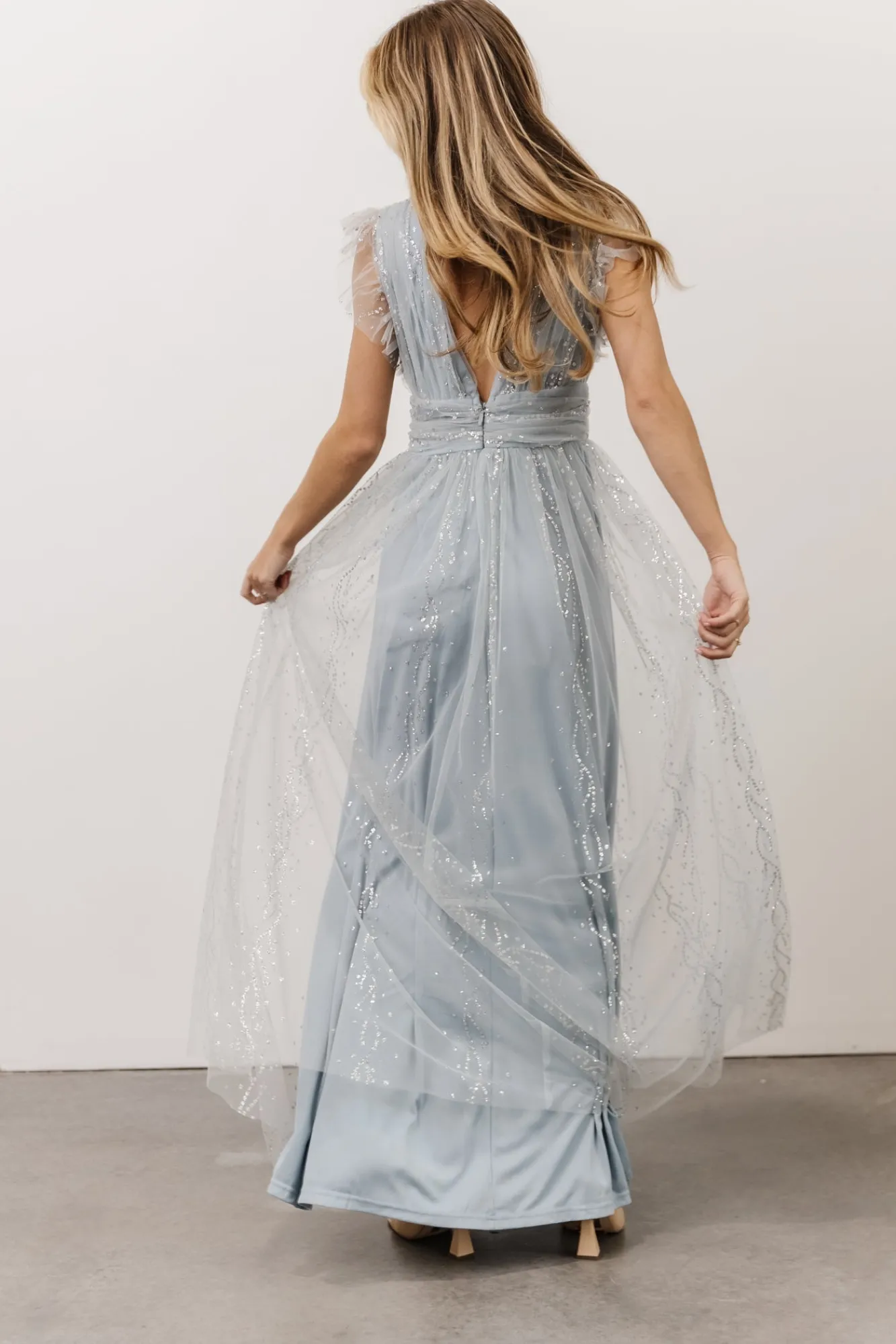 Baltic Born Annika Sequin Mesh Maxi Dress | Dusty Blue