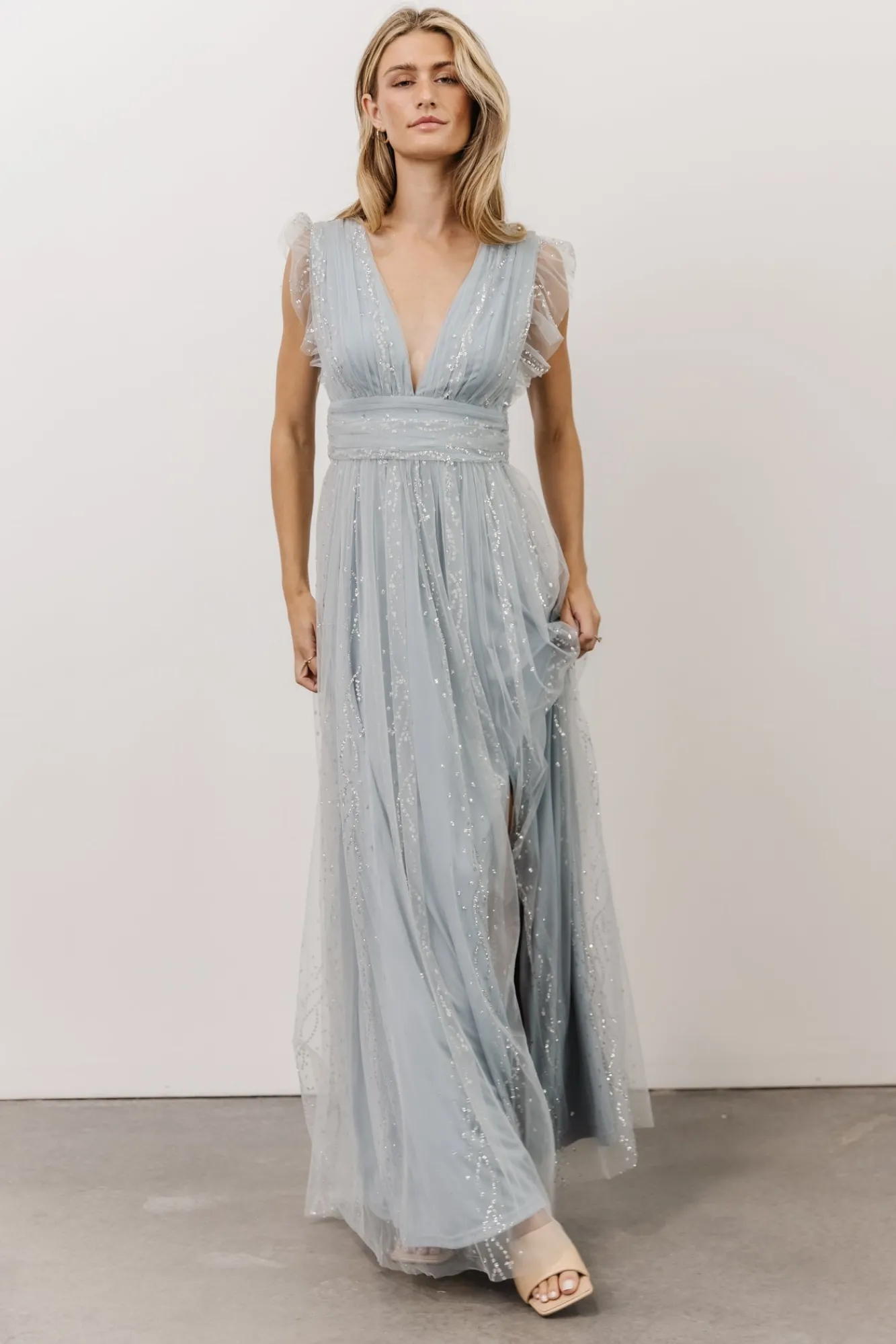 Baltic Born Annika Sequin Mesh Maxi Dress | Dusty Blue
