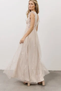 Baltic Born Annika Sequin Mesh Maxi Dress | Nude Blush