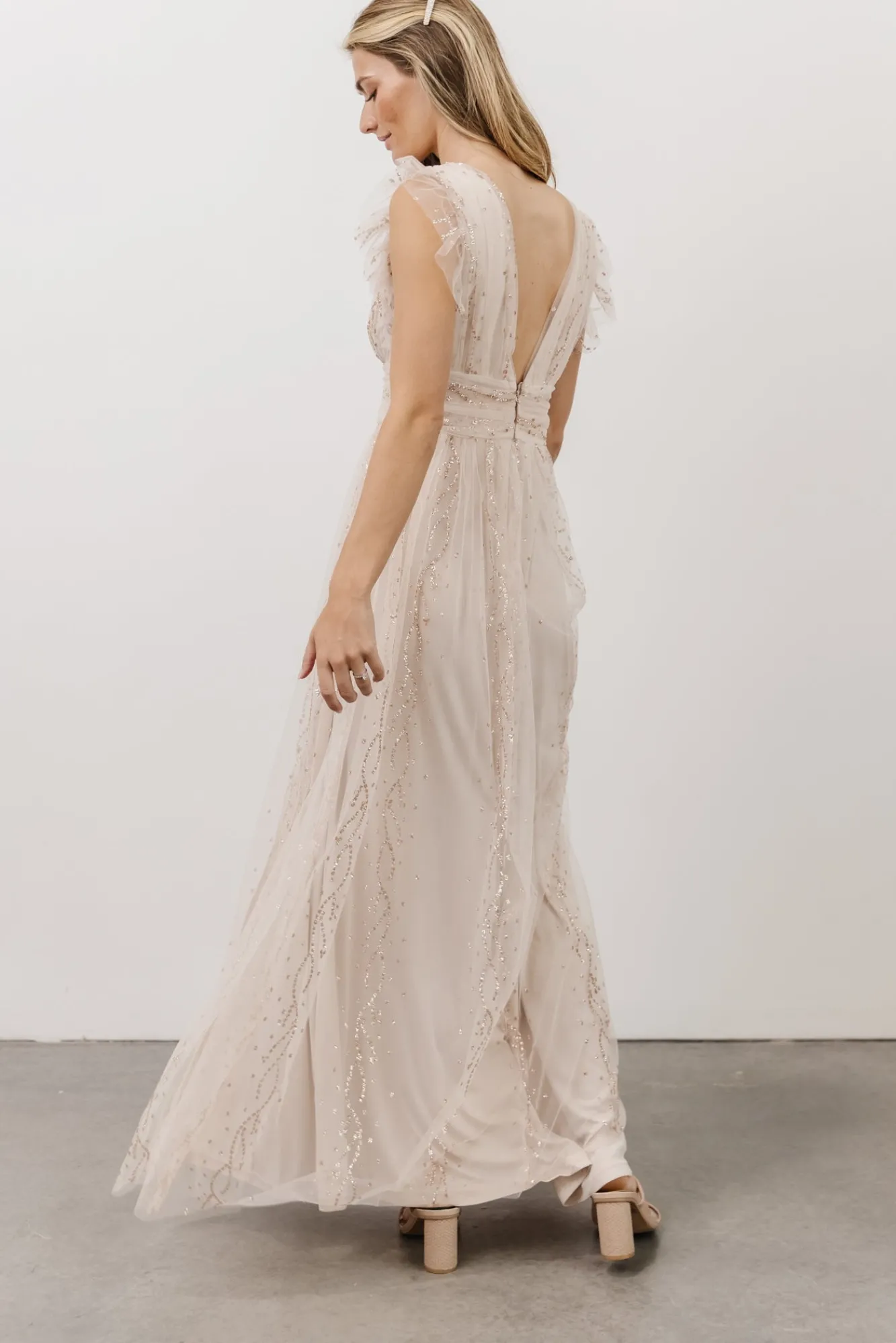 Baltic Born Annika Sequin Mesh Maxi Dress | Nude Blush