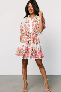 Baltic Born Antonella Short Dress | Off White + Pink Floral