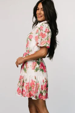 Baltic Born Antonella Short Dress | Off White + Pink Floral