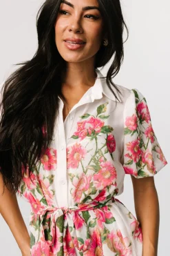 Baltic Born Antonella Short Dress | Off White + Pink Floral