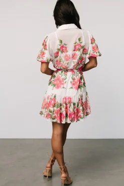 Baltic Born Antonella Short Dress | Off White + Pink Floral
