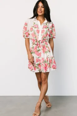 Baltic Born Antonella Short Dress | Off White + Pink Floral