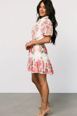 Baltic Born Antonella Short Dress | Off White + Pink Floral