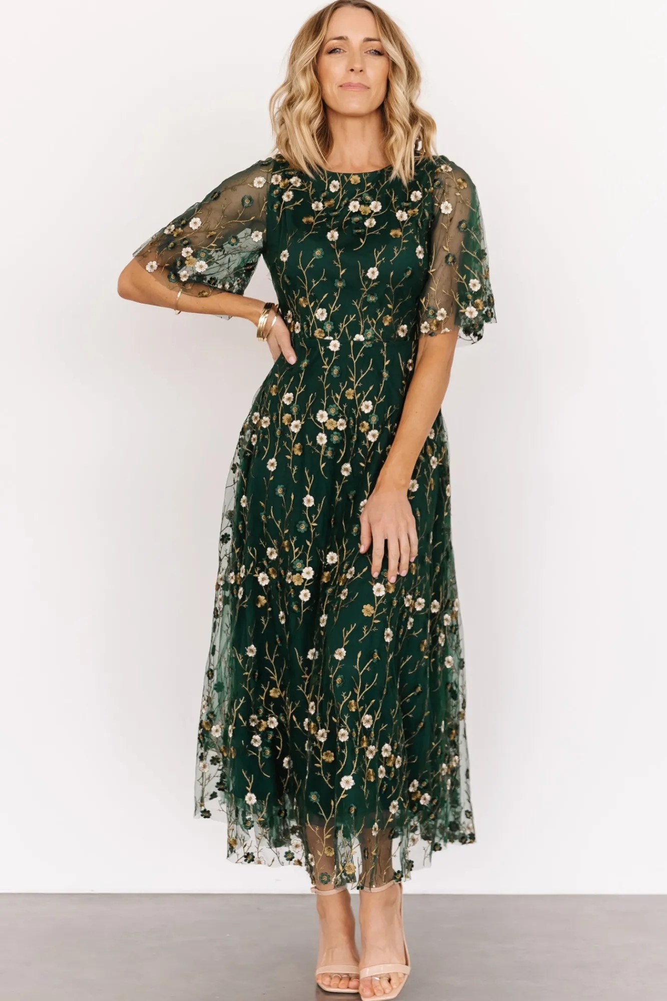 Baltic Born Arabella Embroidered Tulle Maxi Dress | Dark Green Floral