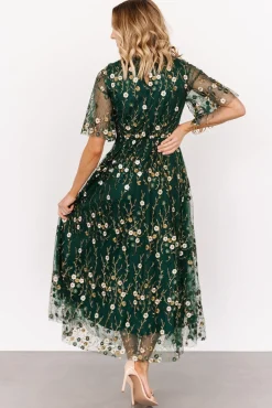 Baltic Born Arabella Embroidered Tulle Maxi Dress | Dark Green Floral