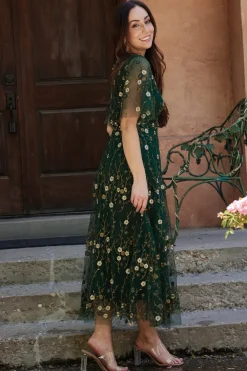 Baltic Born Arabella Embroidered Tulle Maxi Dress | Dark Green Floral