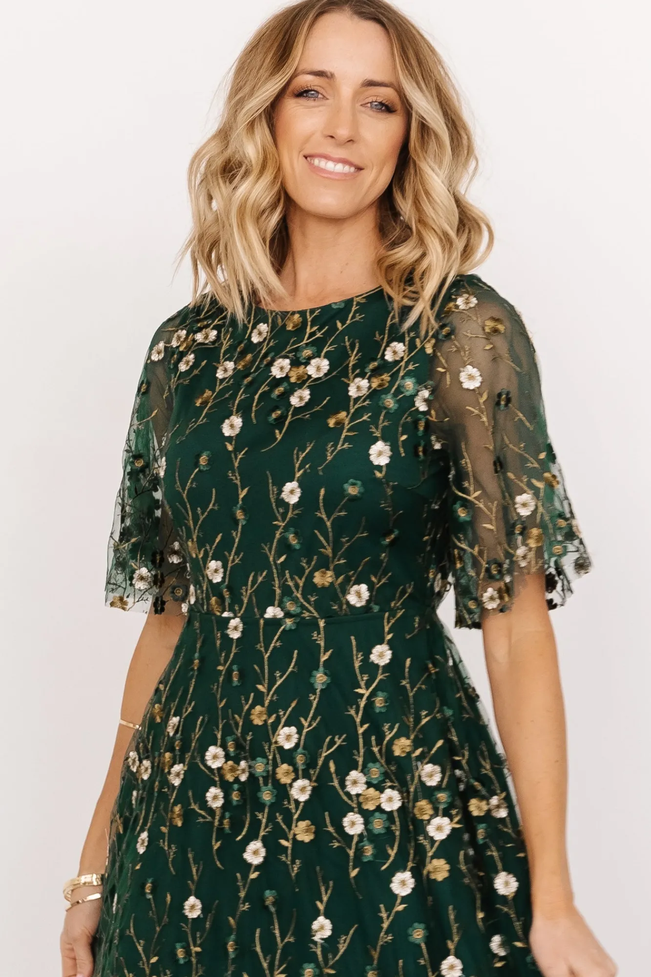Baltic Born Arabella Embroidered Tulle Maxi Dress | Dark Green Floral