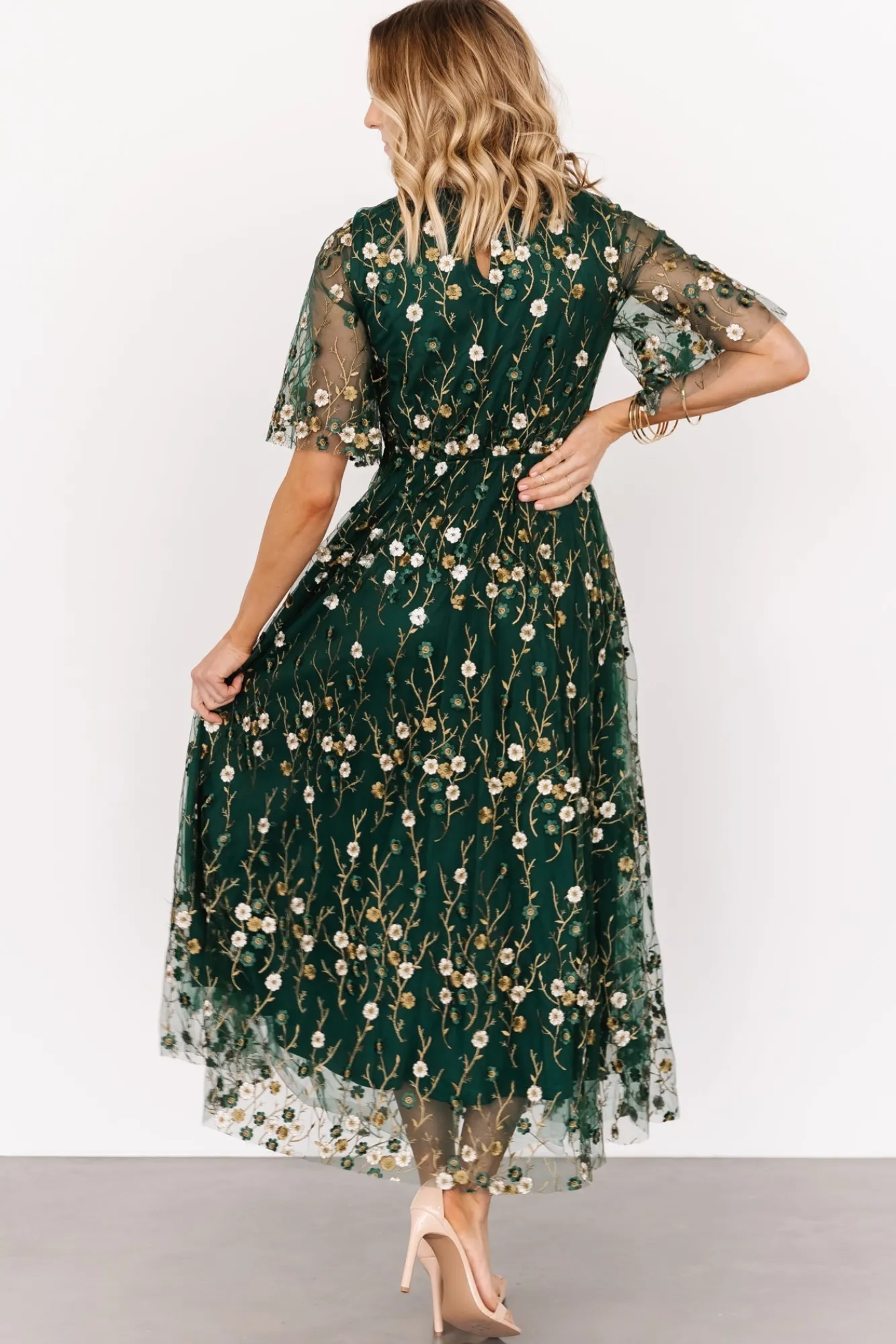 Baltic Born Arabella Embroidered Tulle Maxi Dress | Dark Green Floral