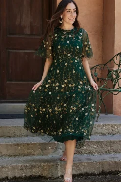 Baltic Born Arabella Embroidered Tulle Maxi Dress | Dark Green Floral