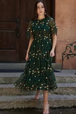 Baltic Born Arabella Embroidered Tulle Maxi Dress | Dark Green Floral