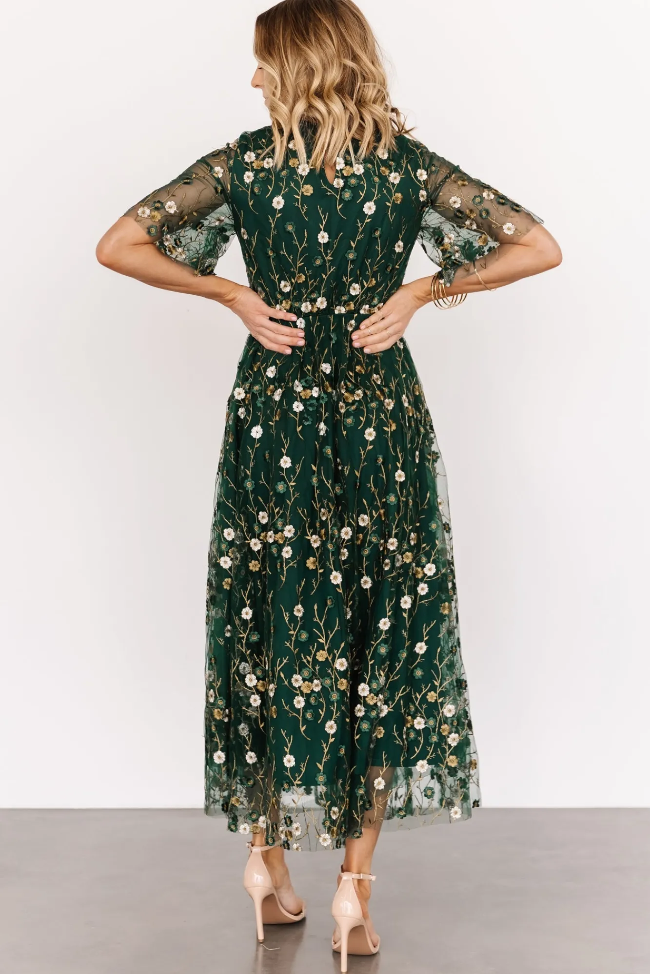 Baltic Born Arabella Embroidered Tulle Maxi Dress | Dark Green Floral