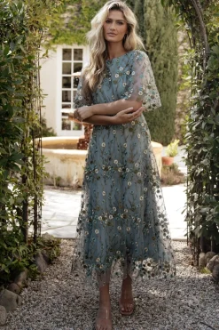 Baltic Born Arabella Embroidered Tulle Maxi Dress | Dusty Blue Floral
