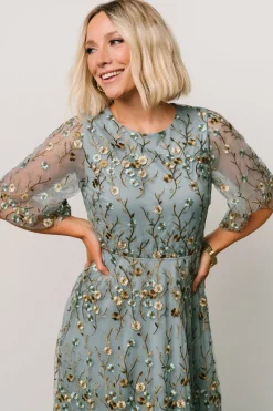 Baltic Born Arabella Embroidered Tulle Maxi Dress | Dusty Blue Floral