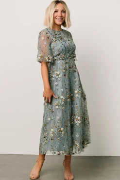 Baltic Born Arabella Embroidered Tulle Maxi Dress | Dusty Blue Floral