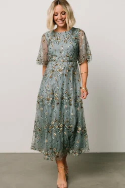 Baltic Born Arabella Embroidered Tulle Maxi Dress | Dusty Blue Floral