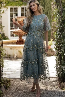 Baltic Born Arabella Embroidered Tulle Maxi Dress | Dusty Blue Floral