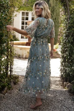 Baltic Born Arabella Embroidered Tulle Maxi Dress | Dusty Blue Floral