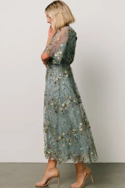 Baltic Born Arabella Embroidered Tulle Maxi Dress | Dusty Blue Floral