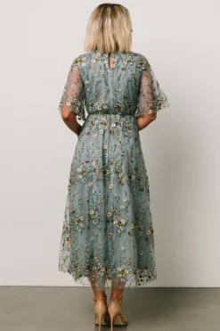 Baltic Born Arabella Embroidered Tulle Maxi Dress | Dusty Blue Floral