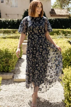 Baltic Born Arabella Embroidered Tulle Maxi Dress | Navy + Gold