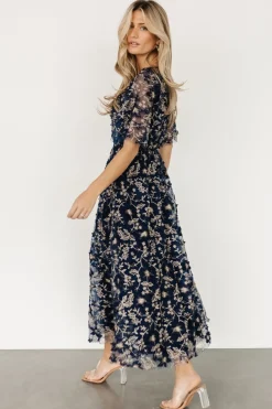 Baltic Born Arabella Embroidered Tulle Maxi Dress | Navy + Gold