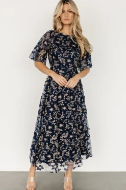 Baltic Born Arabella Embroidered Tulle Maxi Dress | Navy + Gold