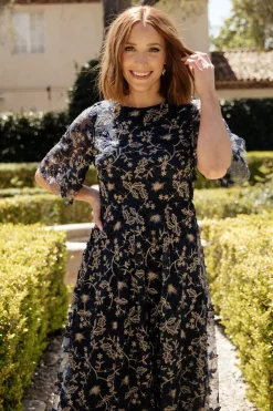 Baltic Born Arabella Embroidered Tulle Maxi Dress | Navy + Gold