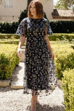 Baltic Born Arabella Embroidered Tulle Maxi Dress | Navy + Gold