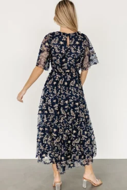Baltic Born Arabella Embroidered Tulle Maxi Dress | Navy + Gold