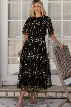 Baltic Born Arabella Embroidered Tulle Maxi Dress | Gold + Black