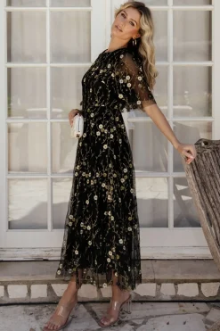 Baltic Born Arabella Embroidered Tulle Maxi Dress | Gold + Black