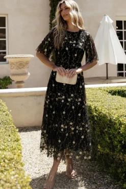 Baltic Born Arabella Embroidered Tulle Maxi Dress | Gold + Black