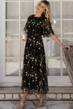 Baltic Born Arabella Embroidered Tulle Maxi Dress | Gold + Black