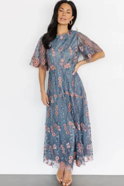 Baltic Born Arabella Embroidered Tulle Maxi Dress | Blue + Pink