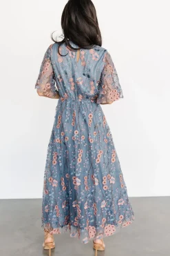 Baltic Born Arabella Embroidered Tulle Maxi Dress | Blue + Pink