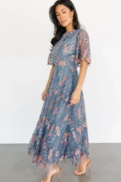 Baltic Born Arabella Embroidered Tulle Maxi Dress | Blue + Pink
