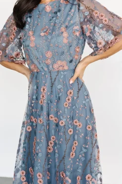 Baltic Born Arabella Embroidered Tulle Maxi Dress | Blue + Pink