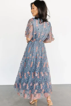 Baltic Born Arabella Embroidered Tulle Maxi Dress | Blue + Pink