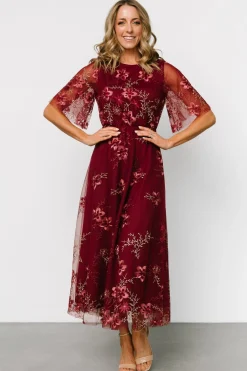 Baltic Born Arabella Embroidered Tulle Maxi Dress | Burgundy Floral