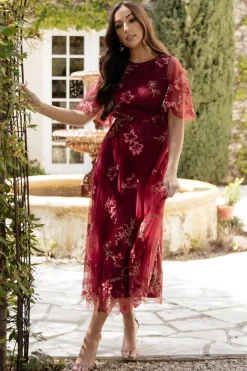 Baltic Born Arabella Embroidered Tulle Maxi Dress | Burgundy Floral