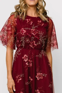Baltic Born Arabella Embroidered Tulle Maxi Dress | Burgundy Floral