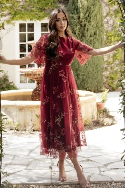 Baltic Born Arabella Embroidered Tulle Maxi Dress | Burgundy Floral
