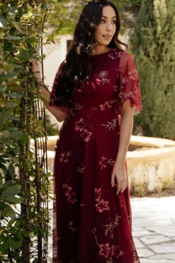 Baltic Born Arabella Embroidered Tulle Maxi Dress | Burgundy Floral