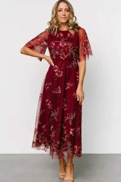 Baltic Born Arabella Embroidered Tulle Maxi Dress | Burgundy Floral